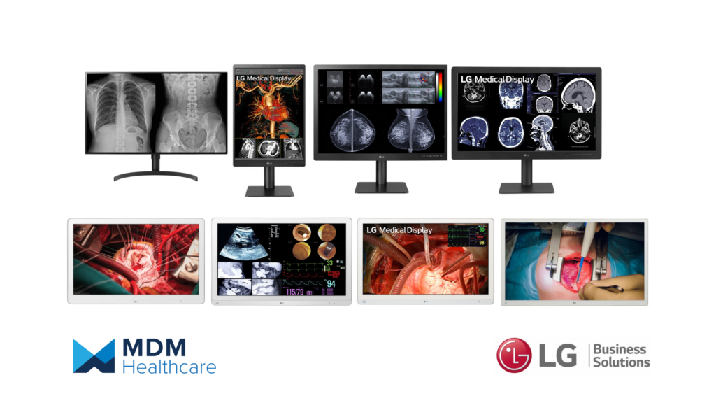 An image showcasing the complete product collection of LG surgical and diagnostic monitors from MDM Healthcare, featuring a range of advanced medical display solutions for healthcare professionals.