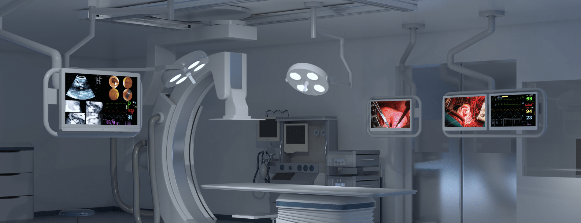 Operating room equipped with LG surgical monitors for real-time visualization and precision during surgical procedures.