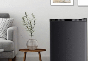 Commercial hotel appliances including refrigerator and microwave in guest room