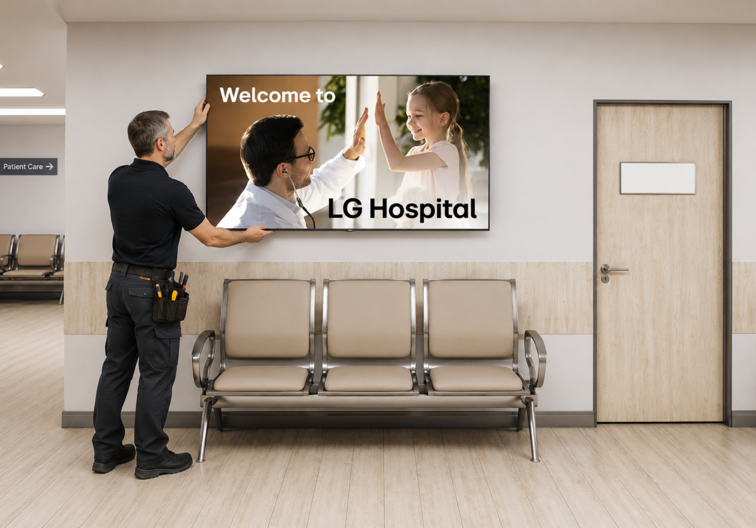 Hospital patient TV system installation in a modern healthcare facility by MDM Commercial