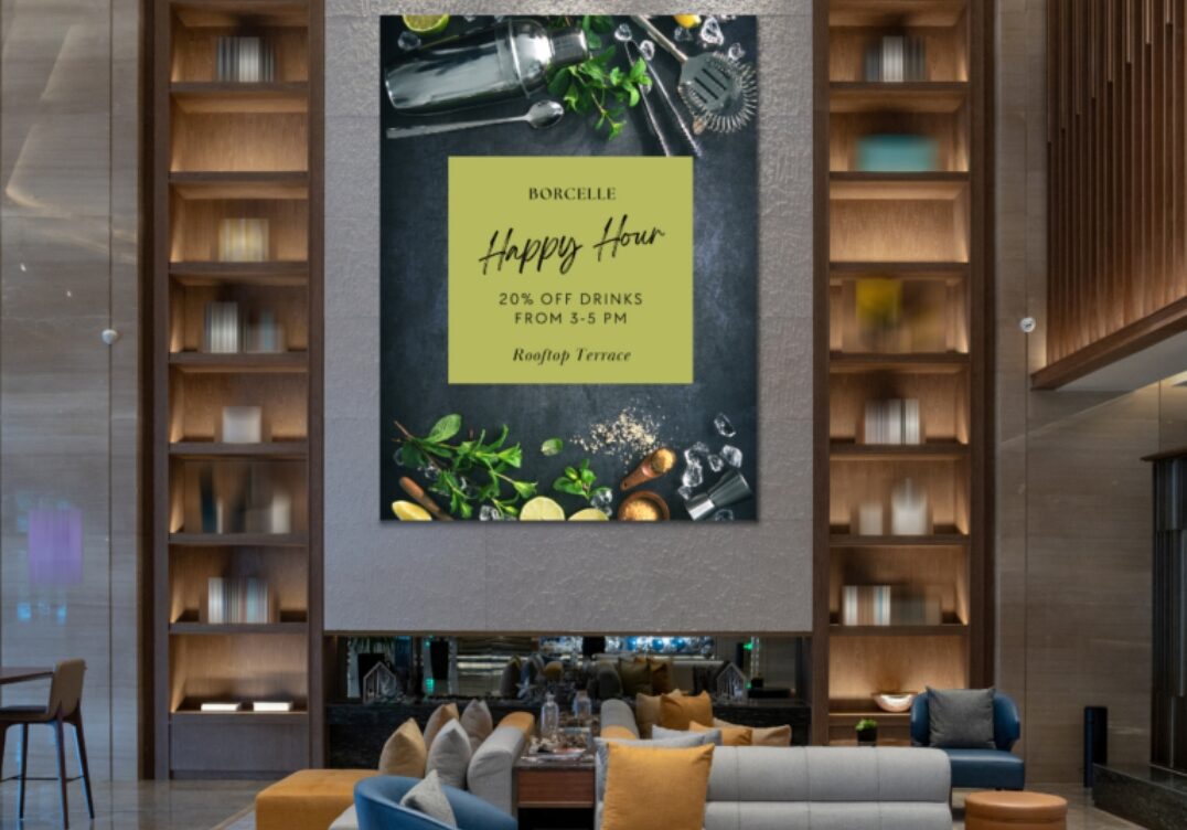 hotel mount and tv Peerless AV video wall mount system in upscale hotel bar setting