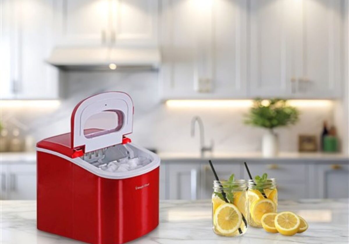Magic Chef Countertop ice maker Magic Chef countertop ice maker in a hotel or guest suite kitchenette. Compact and stylish design delivers fresh ice quickly—ideal for hospitality and small-space living.