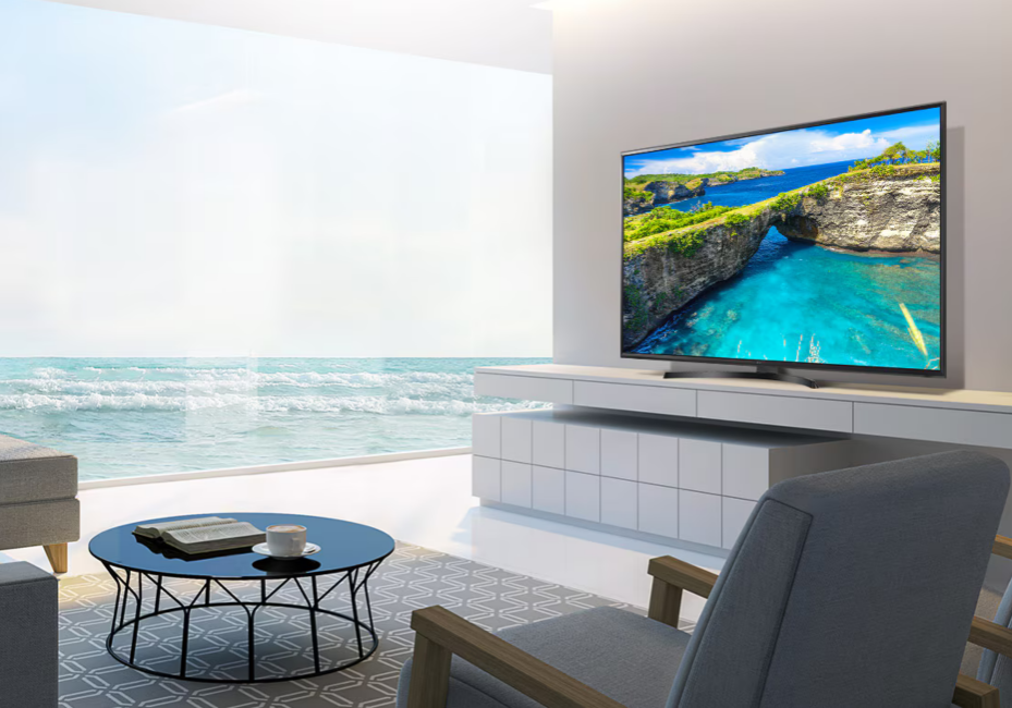 LG hospitality TV mounted in modern hotel guest room