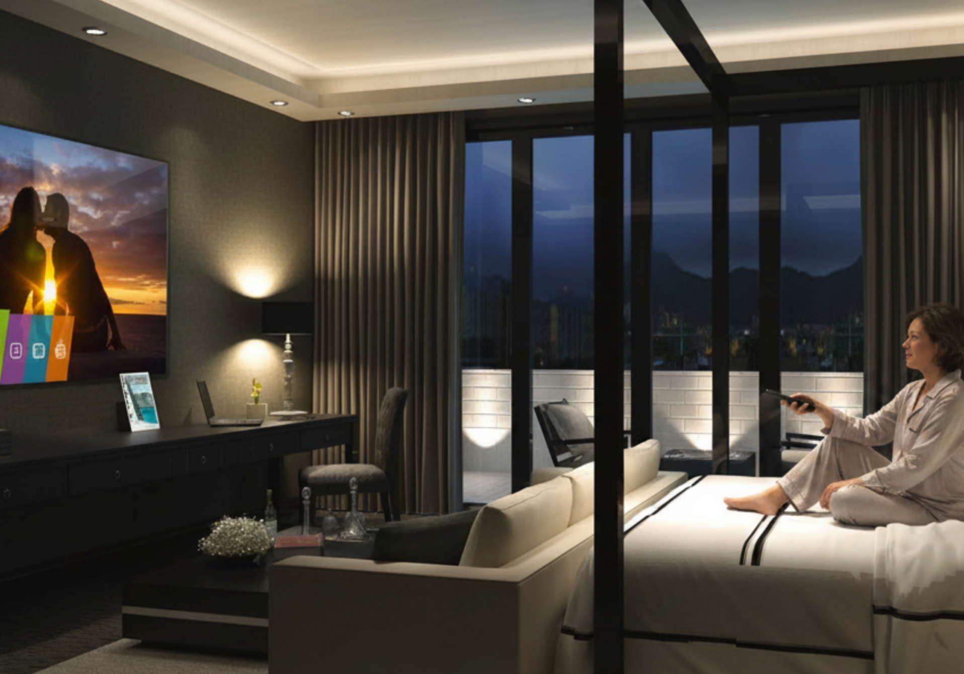 Easy-to-clean Clean Remote hospitality remote beside LG commercial hotel TV