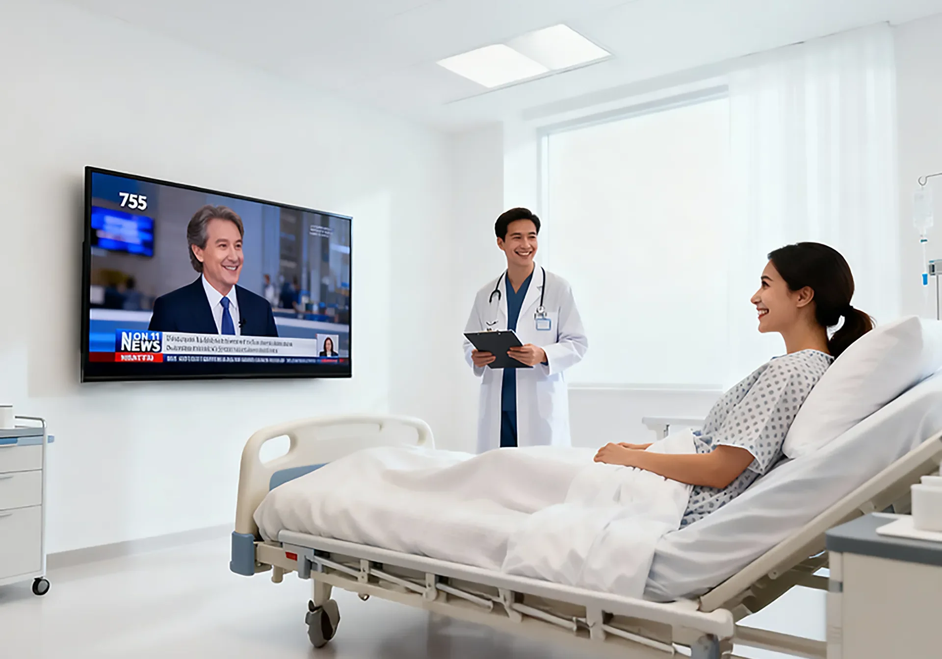 Patient watching TV on a hospital grade TV