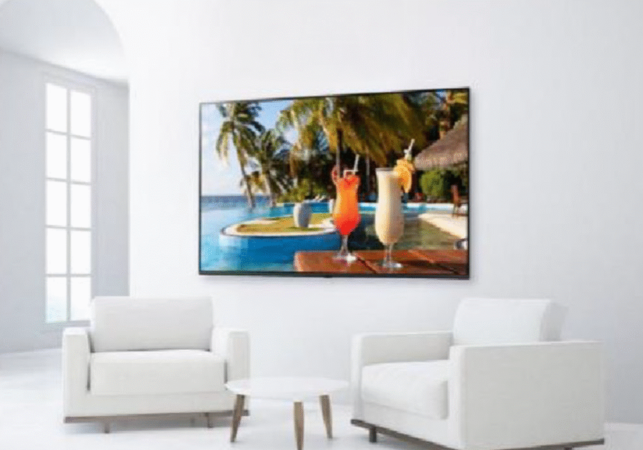 Commercial TV wall mount installed in hotel guest room